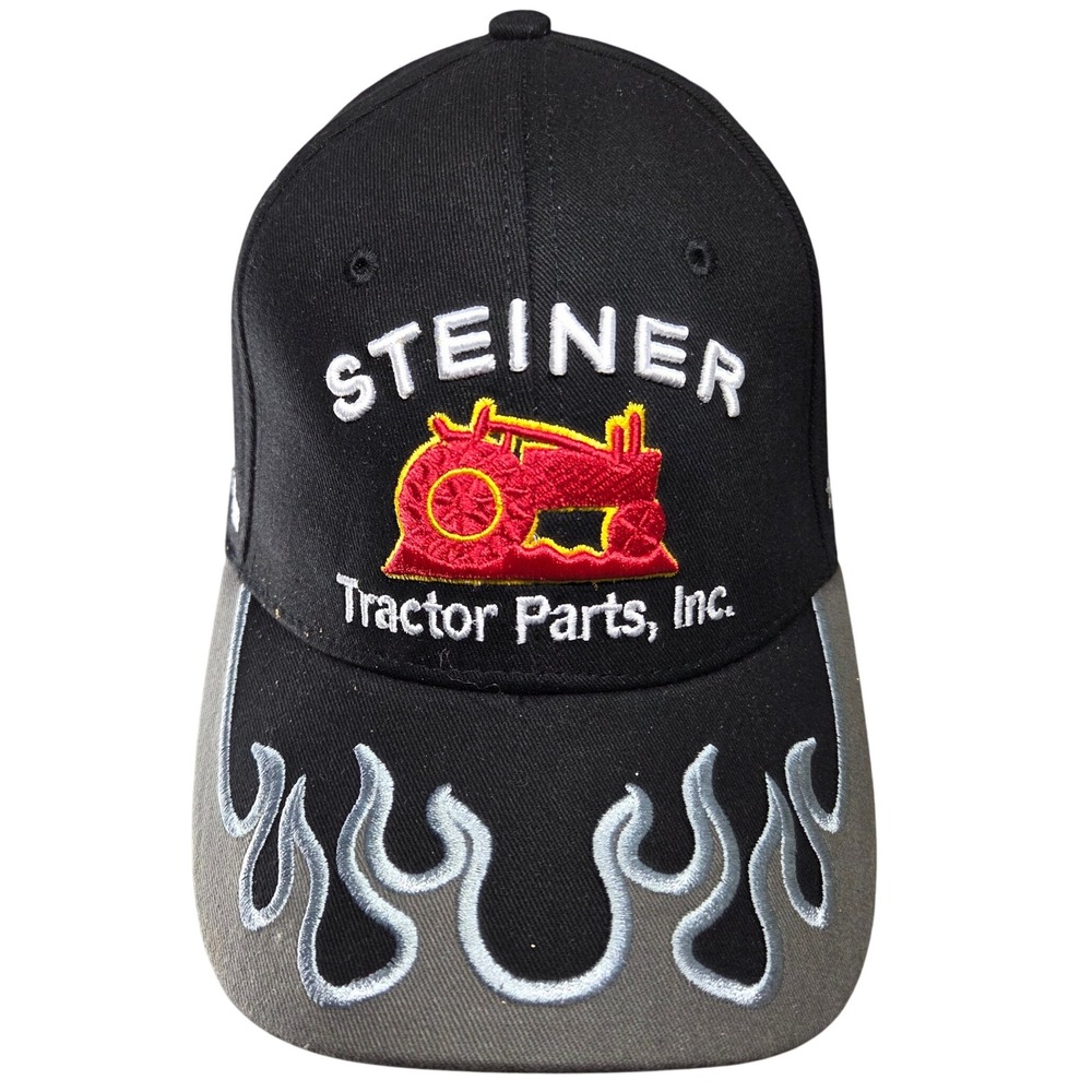 Steiner Tractor Parts Advertisement Hat Cap Strapback‎ Black Flames OSFM